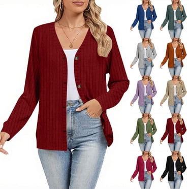 CFLVAEK Cardigans pour Femmes en Tricot Côtelé à Boutons, Coupe Ample, Manches Longues, Cardigans Tendance d'Automne, Cardigan Orange P