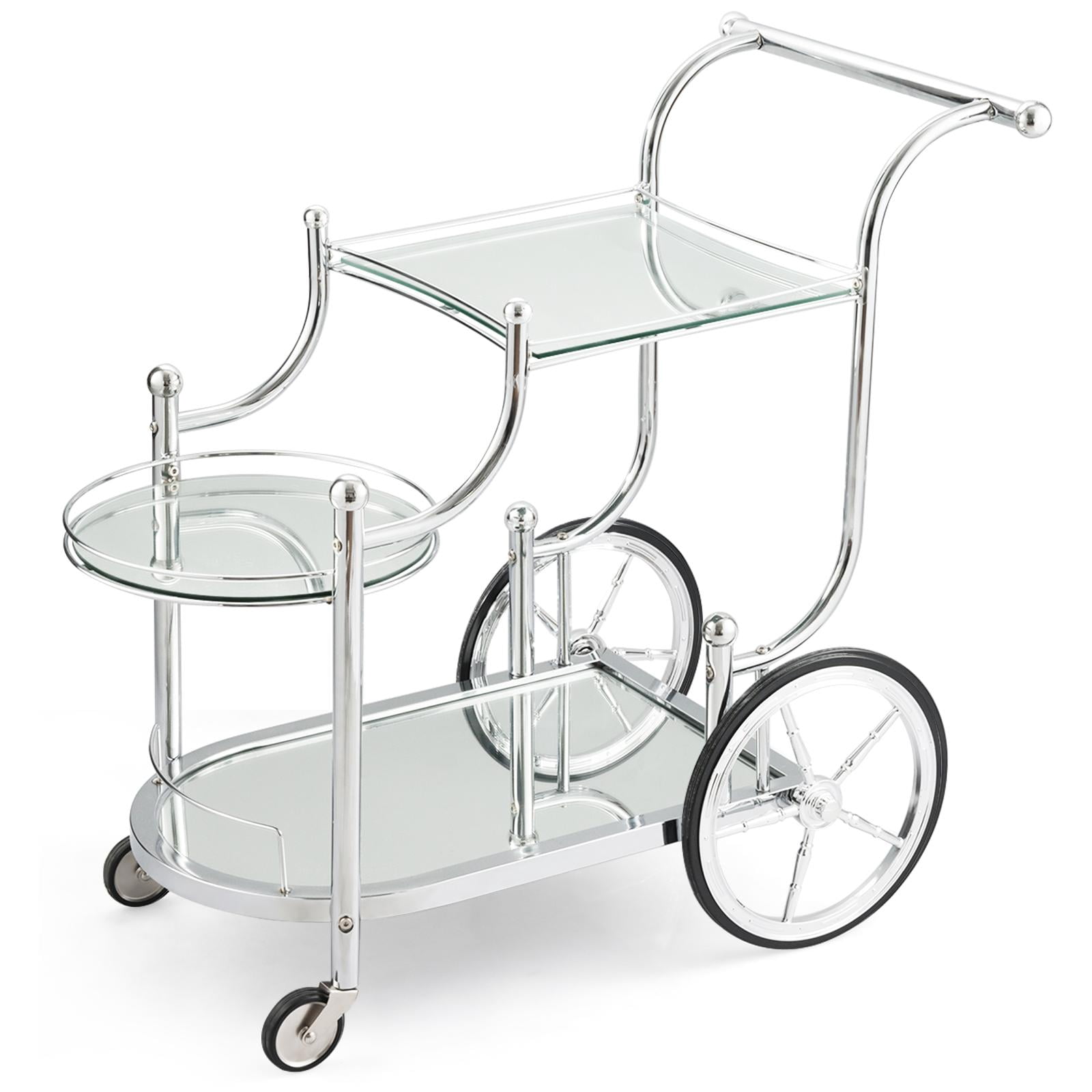 Giantex Glass Rolling Bar Cart, Mobile Wine Tea Serving Cart w/Universal Wheels