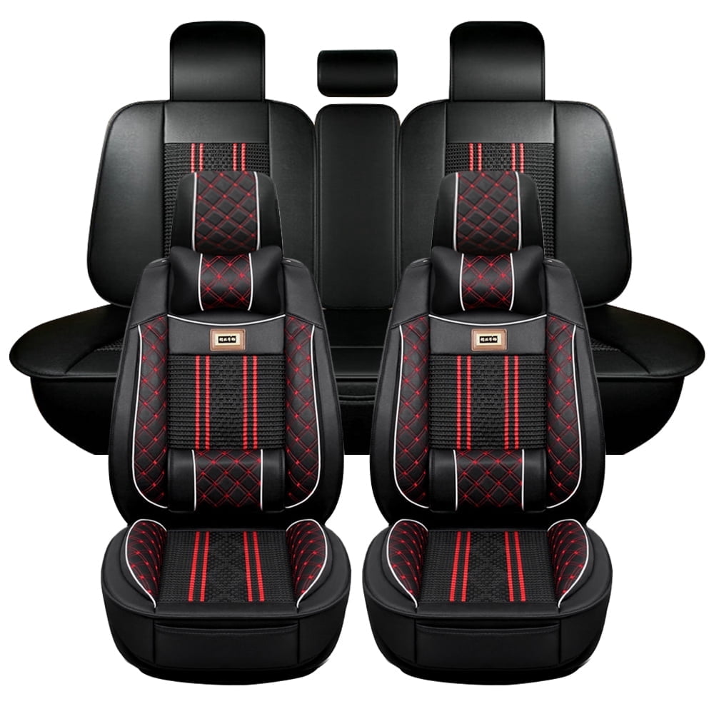 Maidao Car Seat Covers for Jeep for Wrangler Unlimited 1986-Present 5 Seats Compatible Airbag Leather Waterproof Front Rear Cushion Protector Full Set with Headrest with Headrest Black