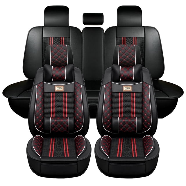 Maidao Car Seat Covers for Volvo for S90 2016-Present 5 Seats Compatible Airbag Leather Waterproof Front Rear Cushion Protector Full Set with Headrest with Headrest Black