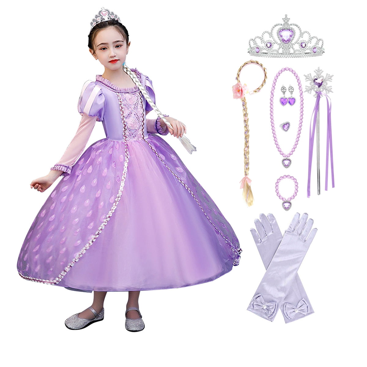 Kosplay Fille Robe De Princesse Raiponce Costume Manches Courtes Bo Robe En Tulle Sofia Fete Deguisements Doux Cosplay Am