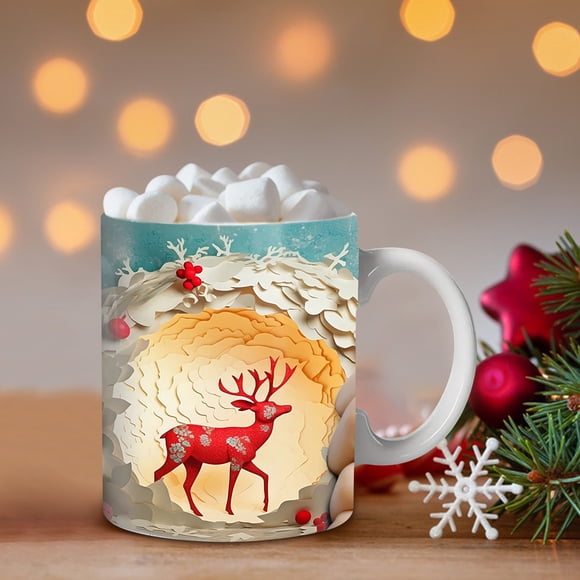 PEONAVET Mug Lettering Christmas Mug Inflated Snowman Mug, Santa Mug Press Puffy 15oz 11oz Coffe