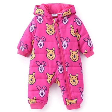 Disney Winnie Baby Girl Footed Pajamas Zip Up Sleepwear Warm One Piece Outfit Sizes 0-18M