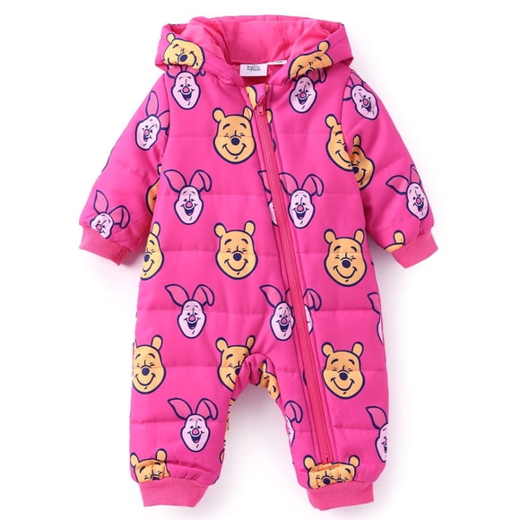 Disney Winnie Pyjama à Pieds pour Bébé Fille, Fermeture Éclair, Tenue de Nuit Chaude, une Pièce, Tailles 0-18 m