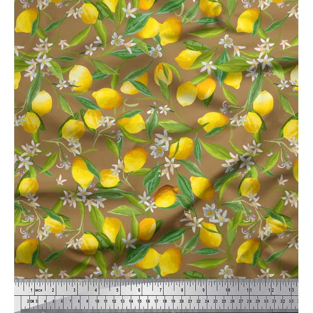 Soimoi Rayon Fabric Leaves,Floral & Lemon Vegetable Print Fabric by Yard 56 Inch Wide