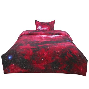 Unique Bargains Ensemble de Couette Matelassée Toutes Saisons pour Lit Simple Réversible Galaxies Rouge avec 1 Taie d'Oreiller