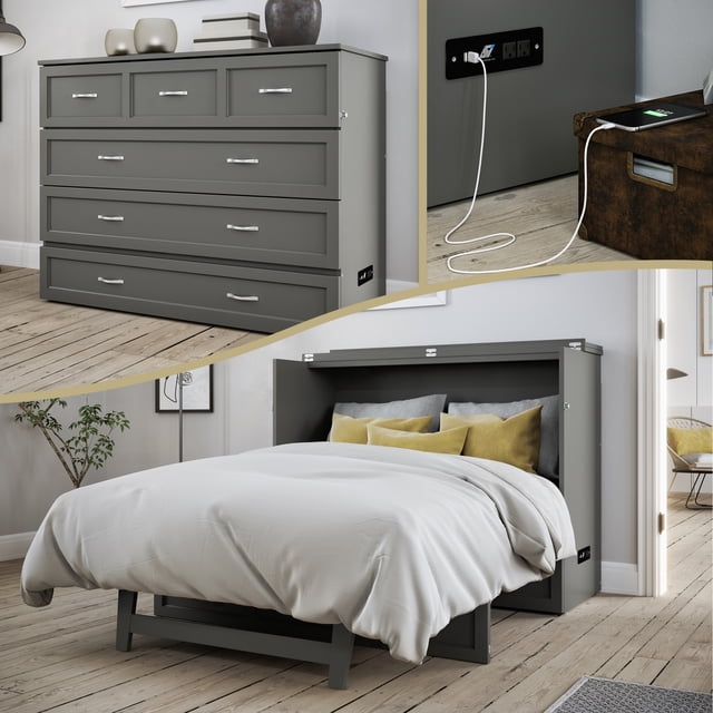 AFI Deerfield Coffre-Lit Escamotable Moderne en Bois Massif Complet avec Matelas, Gris