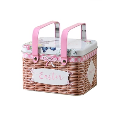 Hearth & Gear Easter Candy Jar Cookie Jar Elegant Metal Tinplate Empty Jars Cookie Candy Storage Containers Easter With Lids And Handle For Easter Decoration Holiday Part Food Prep Station Organizing