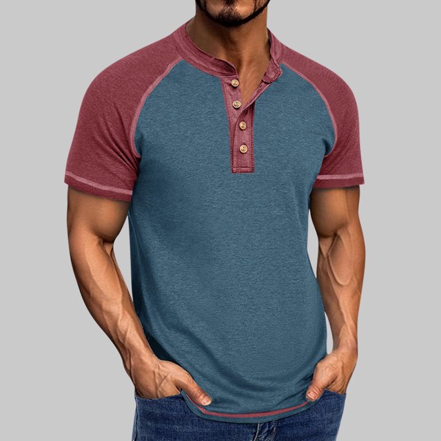 EOYWHK Mens Henley Shirts Retro Business Shirts Color Blocked Raglan T-Shirt Loose Fit Button Up Work Office Tops Flyer
