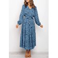 thumbnail image 4 of Robe Maxi de Soirée Décontractée pour Femme, Bohème, à Imprimé Léopard, à Volants, à Manches Longues, à Col en V, Fluide, 4 of 6