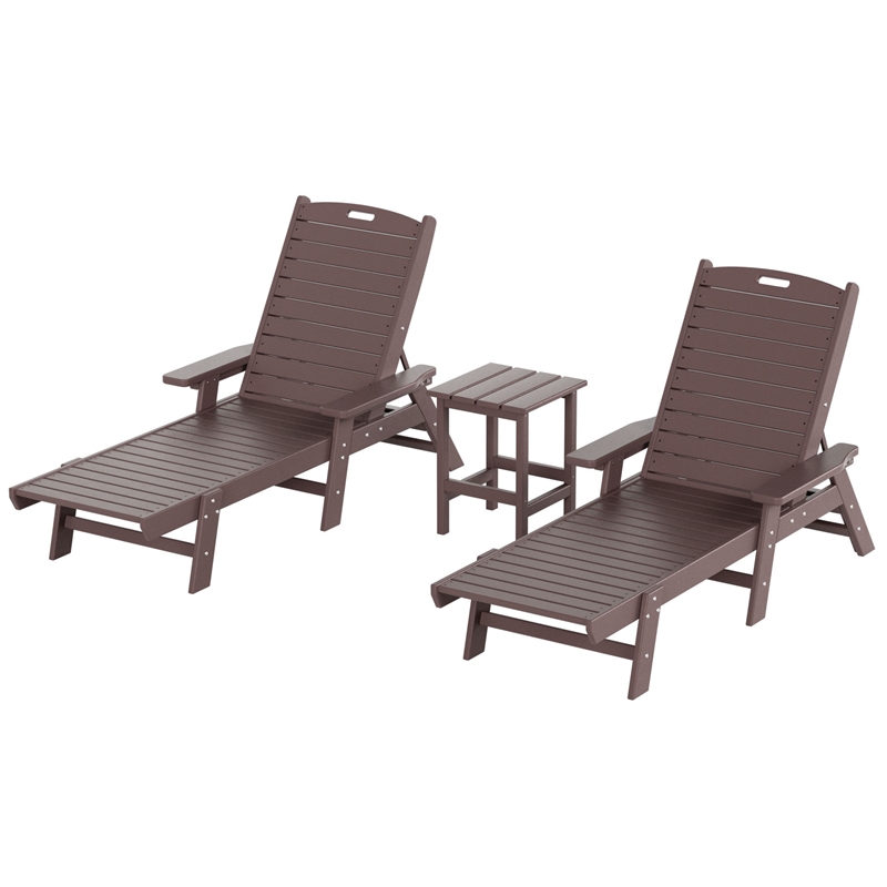 Bayport Ensemble de 3 Pcs de Chaises Longues/table Inclinables en Plastique HDPE pour Extérieur Marron Foncé