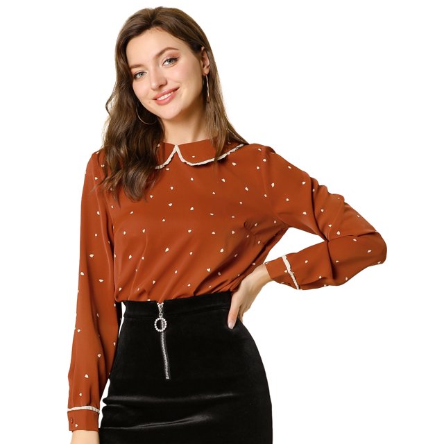 INSPIRE CHIC Women's Cute Ruffle Peter Pan Collar Long Sleeve Sweet Blouse Tops