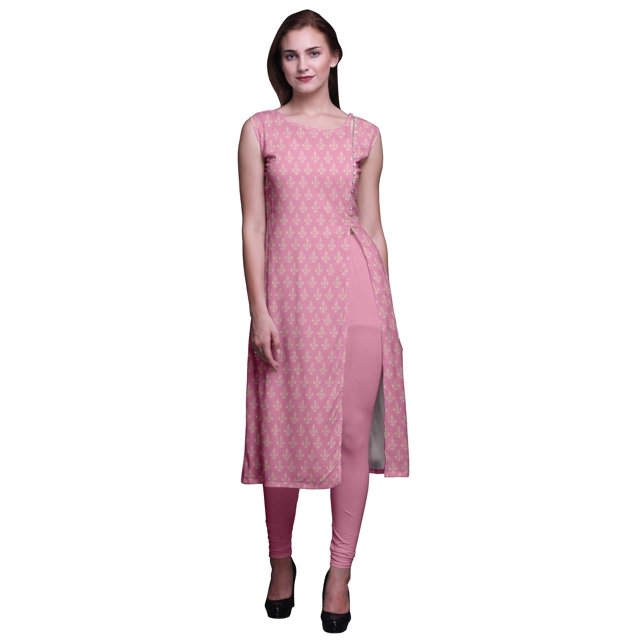 Bimba Kurtis Droites Imprimées à Fente Latérale pour Femmes Sans Manches Kurta d'Été