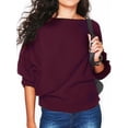thumbnail image 1 of MAWCLOS Women Pullover Solid Color Jumper Tops Winter Warm Sweater Cozy Work Bat Sleeve Knitted Sweaters Wine Red XL, 1 of 2