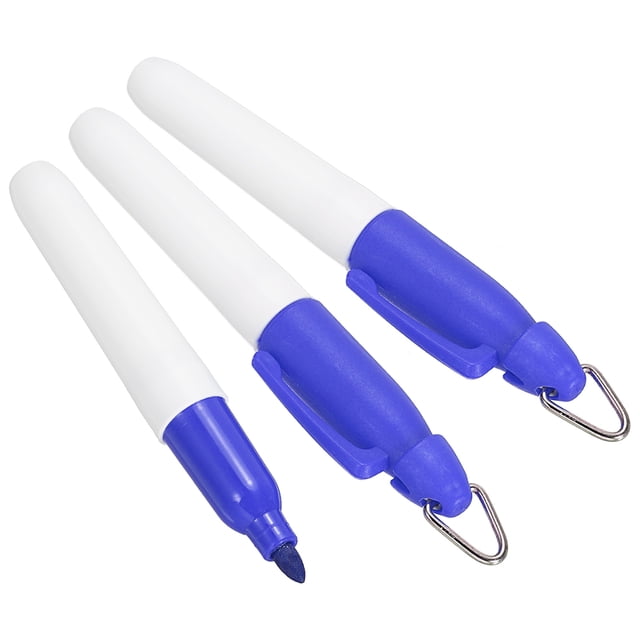 Unique Bargains Mini Marqueurs Permanents Stylo Effaçable à Sec avec Pince Porte-Clés, Lot de 3 Bleu