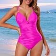 thumbnail image 2 of VBTAPA Tummy Control Swimsuits for Women Full Coverage One Piece Bathing Suits Metal Halter V Neck Ruched Slimming Swimwear Sales of the Day Hot Pink L, 2 of 5