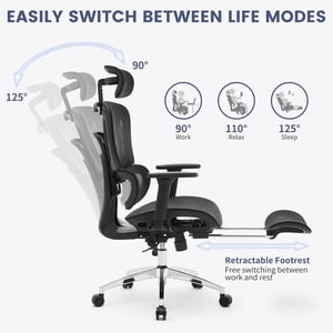 EDTara chaise de bureau ergonomique Mesh avec réglable 3D Accoudoirs, chaise d'ordinateur de bureau avec repose-pieds rétractables – Confortable chaise de travail pivotante pour le bureau & Accueil(Noir)