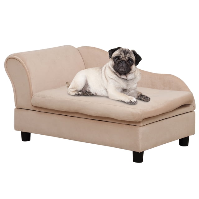 PawHut Canapé pour Animaux avec Fonction de Rangement, Lit Rembourré en Mousse, Beige