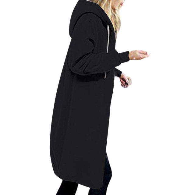 drppepioner Veste Unie pour Femme avec Doublure en Molleton, Poche, Capuchon, Fermeture Éclair, Chandail Mi-Long