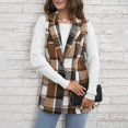thumbnail image 4 of Bmisegm Gilet à Carreaux pour Femme Manteau Décontracté Col à Revers Boutonné devant Veste Sans Manches Manteau d'Extérieur Manteaux pour Femmes Brun m, 4 of 7
