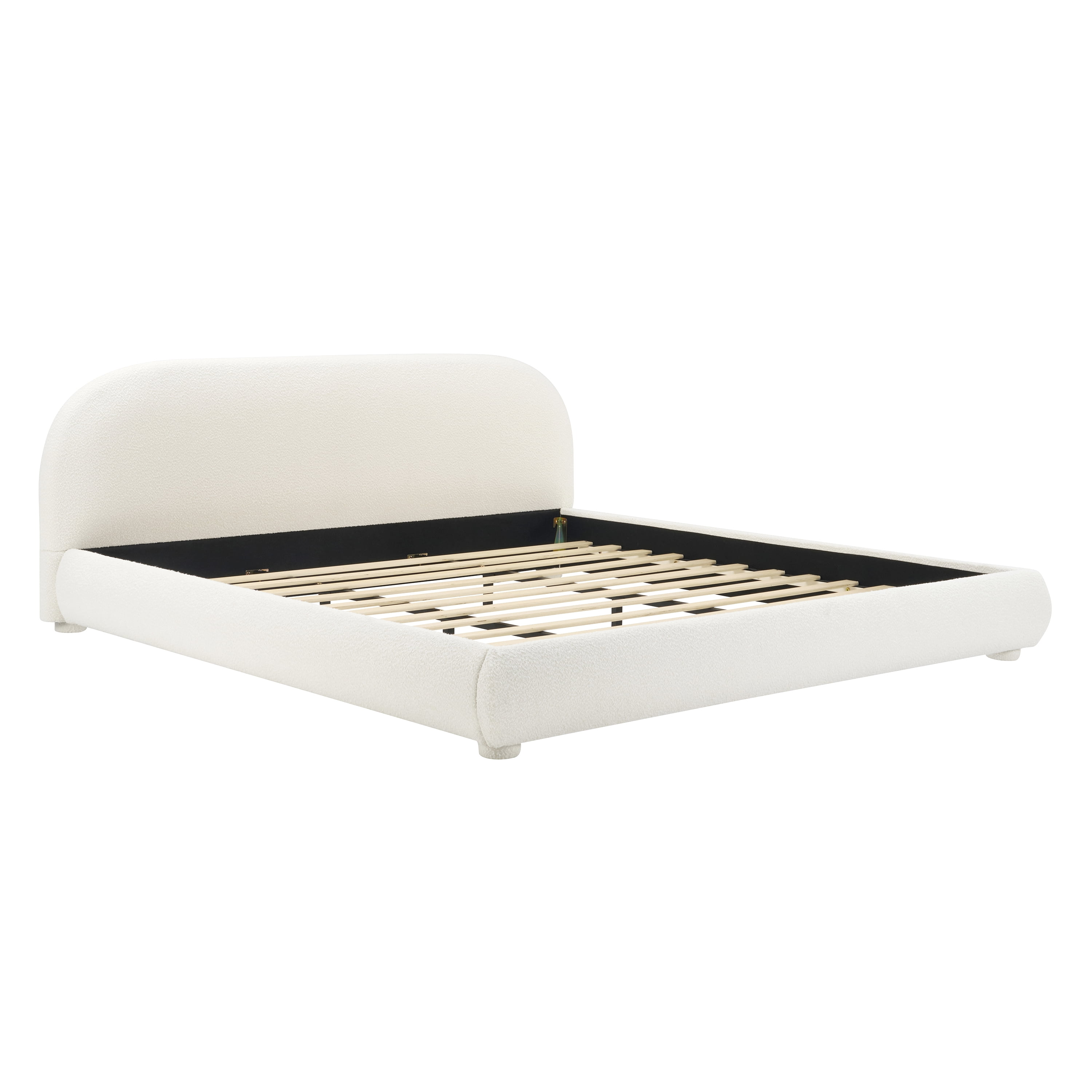 Noble House Lit rembourré Style Queen Cream, tête de lit en tissu texturé courbé avec cadre solide, blanc crémeux