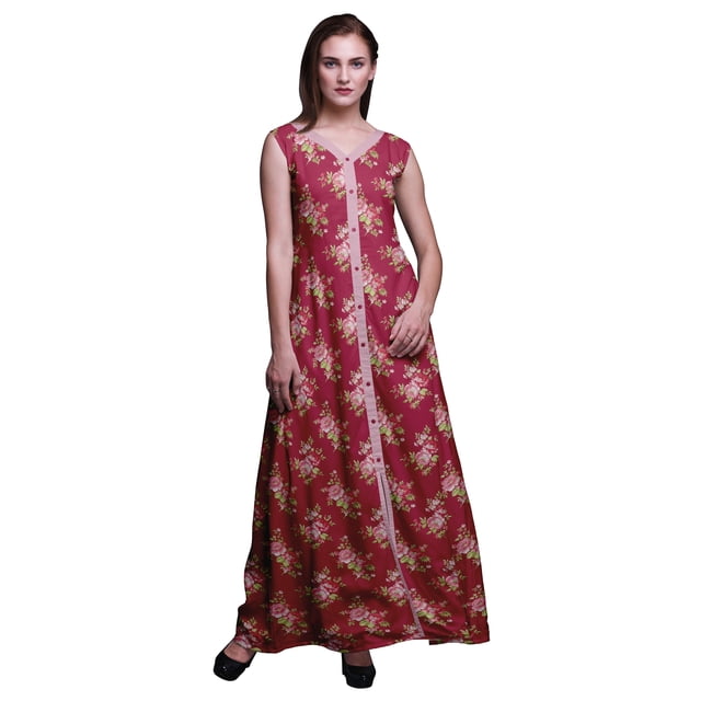 Bimba Kurti Longue Indienne à Fleurs Magenta pour Femmes, Tenue de Fête, Imprimée, Sans Manches, Robe Anarkali Kurti, XX-Grand