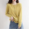 thumbnail image 4 of Cardigan en Tricot Léger pour Femmes à Manches Longues, Cardigan Boutonné, Chandail d'Automne Doux à Col Rond, Boléros, Hauts Jaune, G, 4 of 4