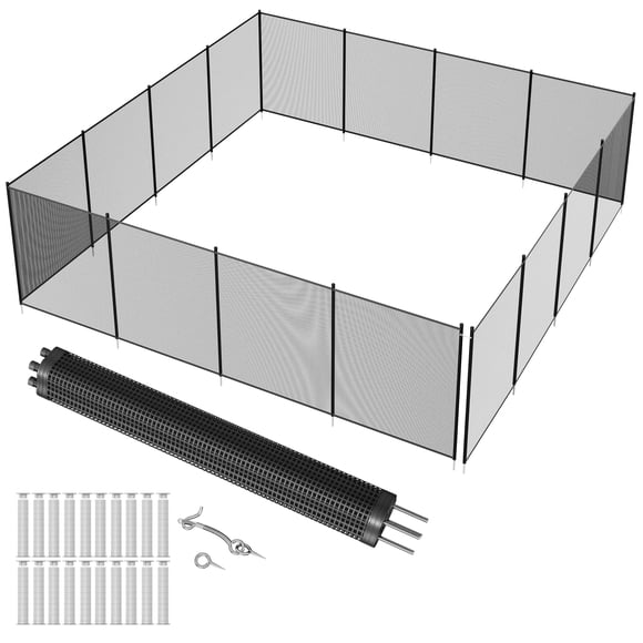 Pool Safety Fence 4x12FT with Gate, No-Drill Mesh Pool Barrier Kit – Outdoor Removable Fence for Inground & Above Ground Pools, Stainless Steel Feet & Secure Lock for Backyard