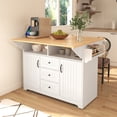 thumbnail image 1 of K&K 55.7'' Kitchen Island with 2 Drop Leaf for 4-6 Seating, Rolling Kitchen Cart on 5 Wheels with Power Outlet, Folding Dining Table with Spice & Towel Rack, 3 Drawers, for Kitchen,White(Two Packages), 1 of 9
