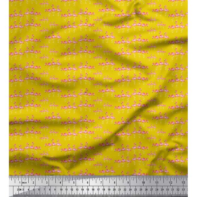 Soimoi Polyester Crepe Fabric Flamingo Bird Fabric Prints by Yard 42 Inch Wide