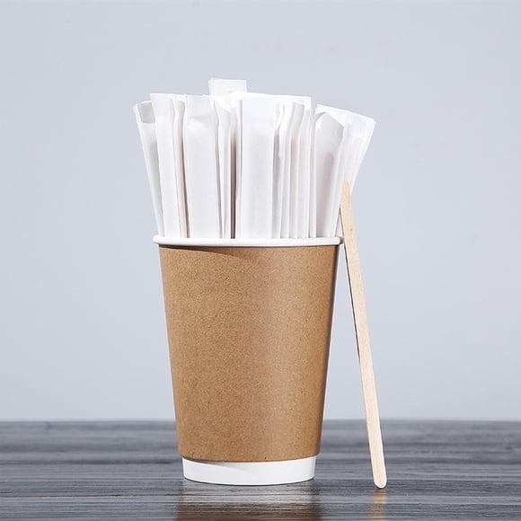 LSLJS Disposable Coffee Stirring Stick Powdered Milk Stirring Stick Wooden Long Handle Hot Drink Individually Wrapped Honeys Stirring Stick100Pcs