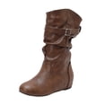 thumbnail image 1 of Xfvqtps Bottes Hautes Plissées pour Femmes avec Talon Compensé Caché, Bride à Boucle, Bout Rond, Bottes en Similicuir pour l'Hiver, Brun, 1 of 9