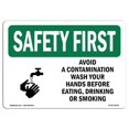 thumbnail image 1 of SignMission OS-SF-A-1014-L-10740 Premier Panneau de Sécurité OSHA 10 x 14 Po - Éviter la Contamination Laver les Mains, 1 of 1