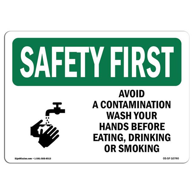 SignMission OS-SF-A-1014-L-10740 Premier Panneau de Sécurité OSHA 10 x 14 Po - Éviter la Contamination Laver les Mains
