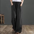 thumbnail image 2 of Pantalon Grand en Coton et Lin pour Femmes, Habillé Décontracté, Couleur Unie, Taille Haute, Pantalon de Détente, Pantalon Capri d'Entraînement pour Femmes, 2 of 5