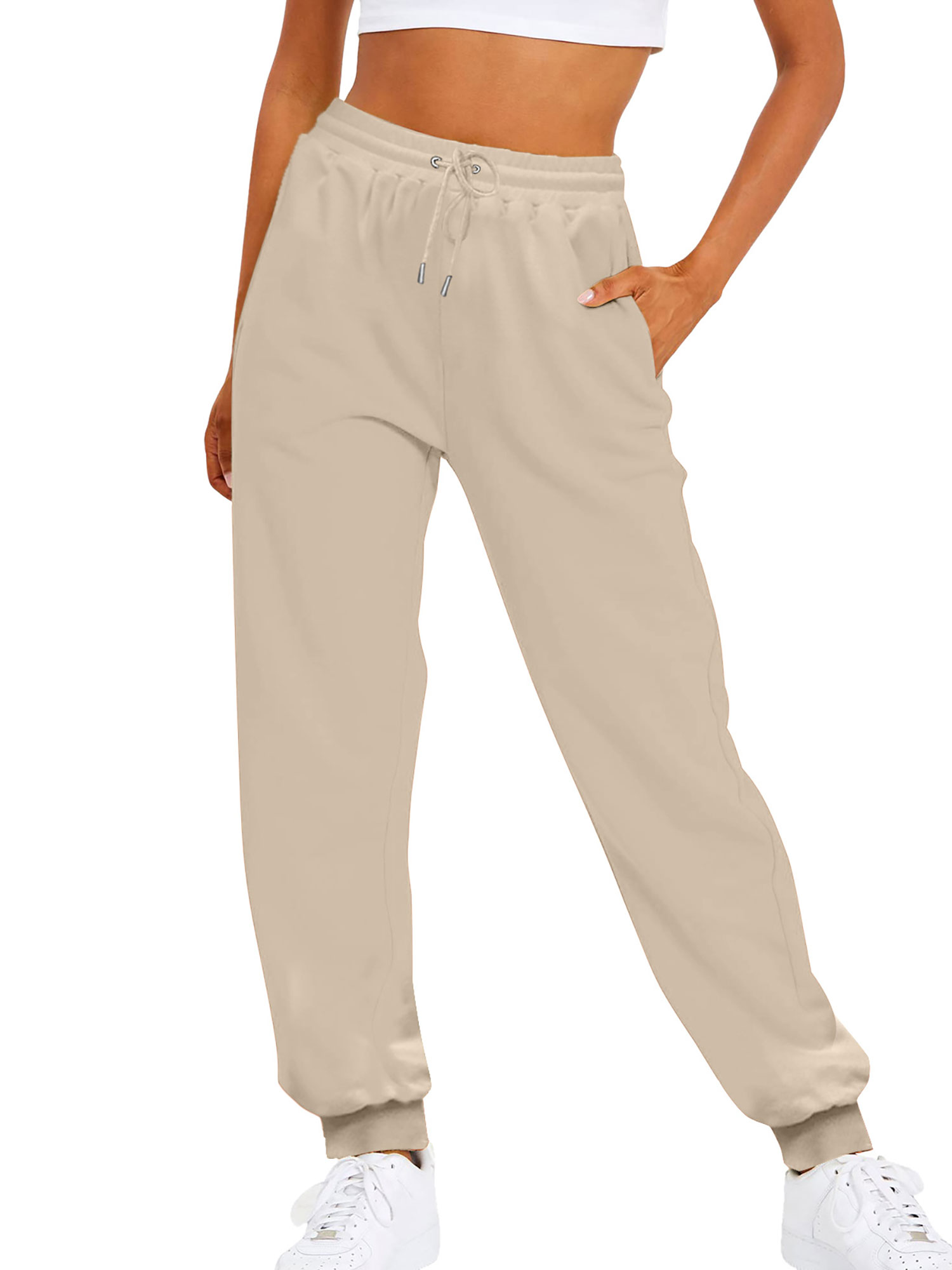Innerwin Trousers Solid Color Ladies Bottoms Holiday Straight Leg Lounge Sweatpants Khaki XL