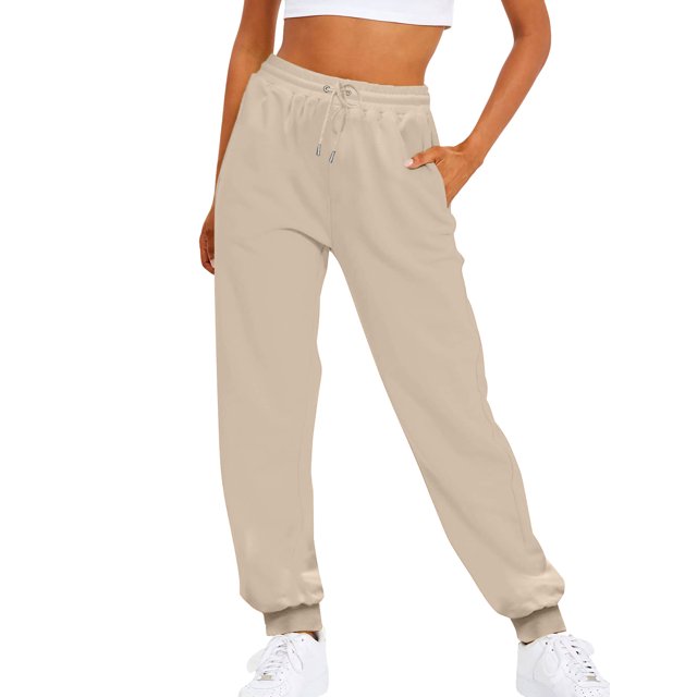 Innerwin Trousers Solid Color Ladies Bottoms Holiday Straight Leg Lounge Sweatpants Khaki XL
