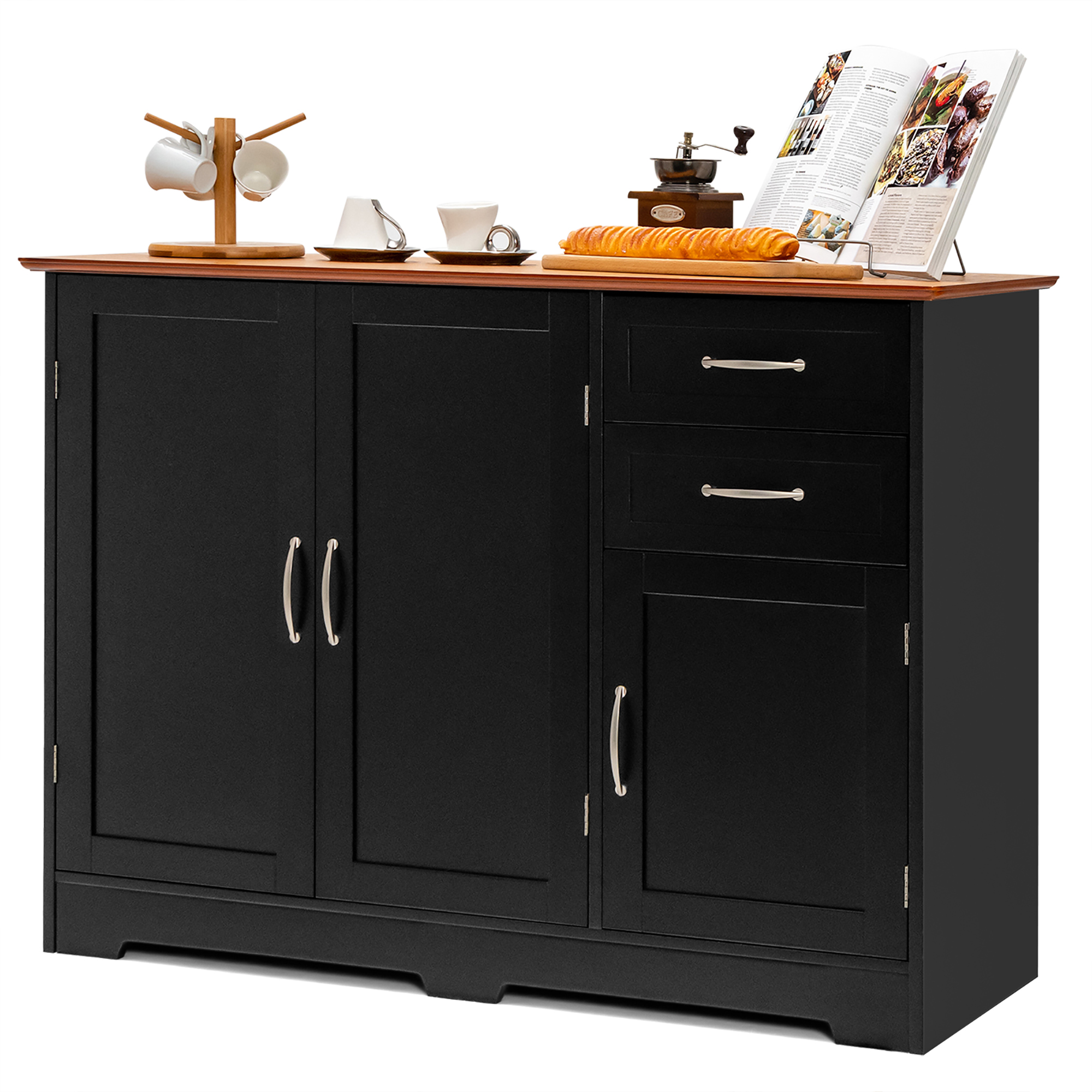 Costway Buffet Bahut Armoire de Cuisine Armoire de Rangement avec 2 Tiroirs et 3 Portes Noir
