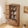 thumbnail image 4 of EastVita High Freestanding Tall Kitchen Pantry, Kitchen Pantry Storage Cabinet with Rattan Doors, Adjustable Shelf and 2 Drawers for Living Room, Kitchen, Walnut, 4 of 9