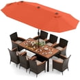 thumbnail image 1 of Costway Ensemble de Salle à Manger de Patio 11 Pcs avec Parasol de Patio Double Face de 15 Pi (Base Incluse) Orange, 1 of 10