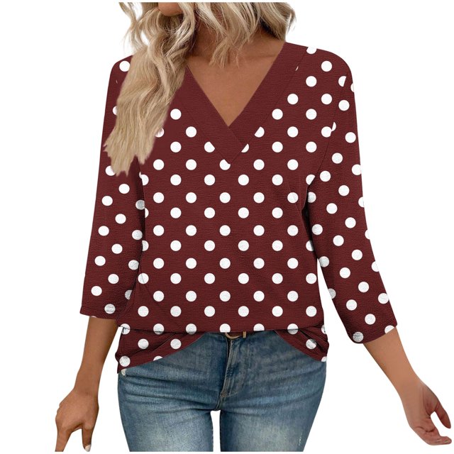 Fewfanhot Hauts pour Femmes à Manches 3/4, Mode d'Automne, Tunique à Col en V, Tenue de Bureau Décontractée, Chandail à Enfiler