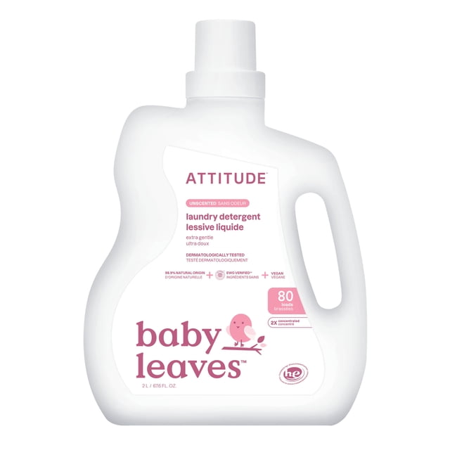 ATTITUDE baby leaves Détergent Lessive, Sans Odeur, 80 Brassées, 2 L