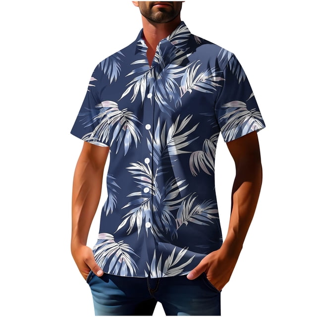 Txeol Chemise Hawaïenne pour Hommes - Manches Courtes, Résistant aux Plis, Motif Traditionnel, 90 % de Réduction, Bleu Foncé, XXXXXL