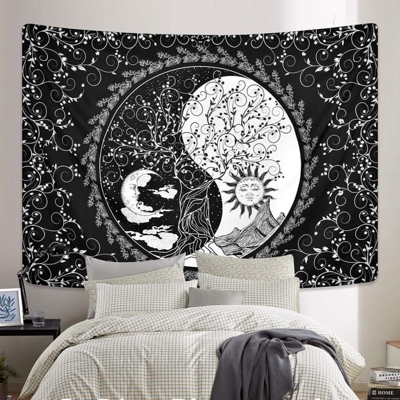 Sun and Moon Tapestry Mandala Yin Yang Tapestry Black and White Tapestries Psychedelic Bohemian Tapestry Tree of Life Tapestry Wall Hanging for Room