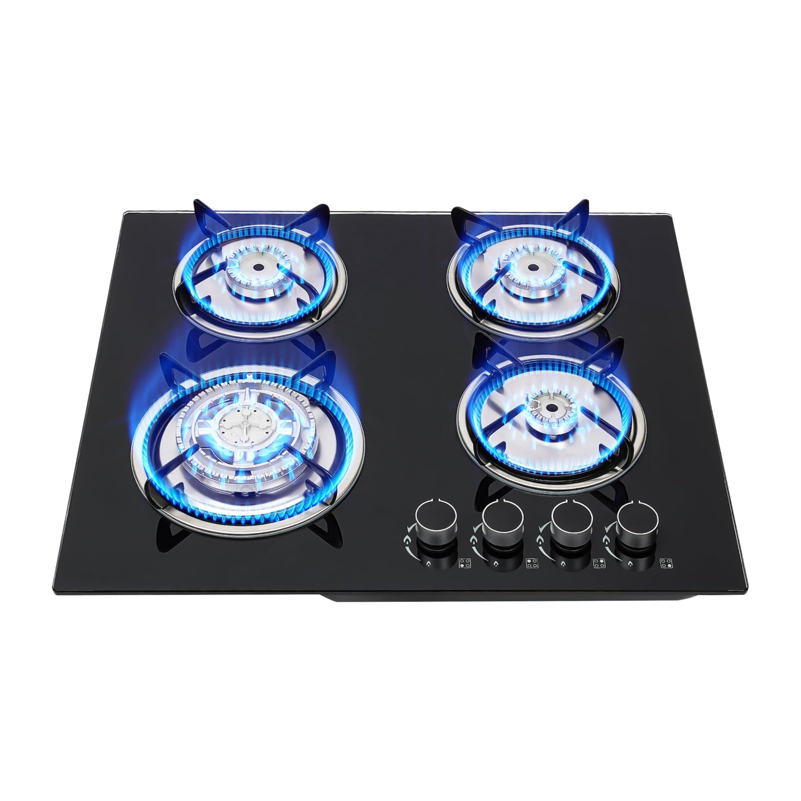 23'' Gas Stove Cooktop, 4 Burner Built-in Stove Tempered Glass LPG/NG Gas Cooktop Home Kitchen Hob Cooker Thermocouple Protection