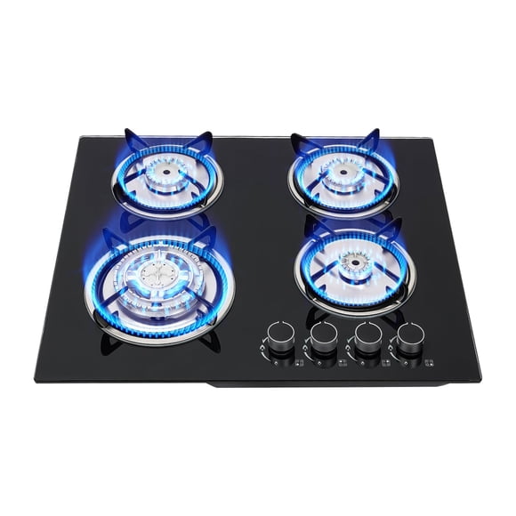 23'' Gas Stove Cooktop, 4 Burner Built-in Stove Tempered Glass LPG/NG Gas Cooktop Home Kitchen Hob Cooker Thermocouple Protection