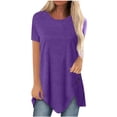 thumbnail image 2 of AherBiu T-Shirts pour Femmes Grande Taille Col Rond Coupe Ample T-Shirts Surdimensionnés T-Shirts d'Été Confortables Ourlet Uni, 2 of 6
