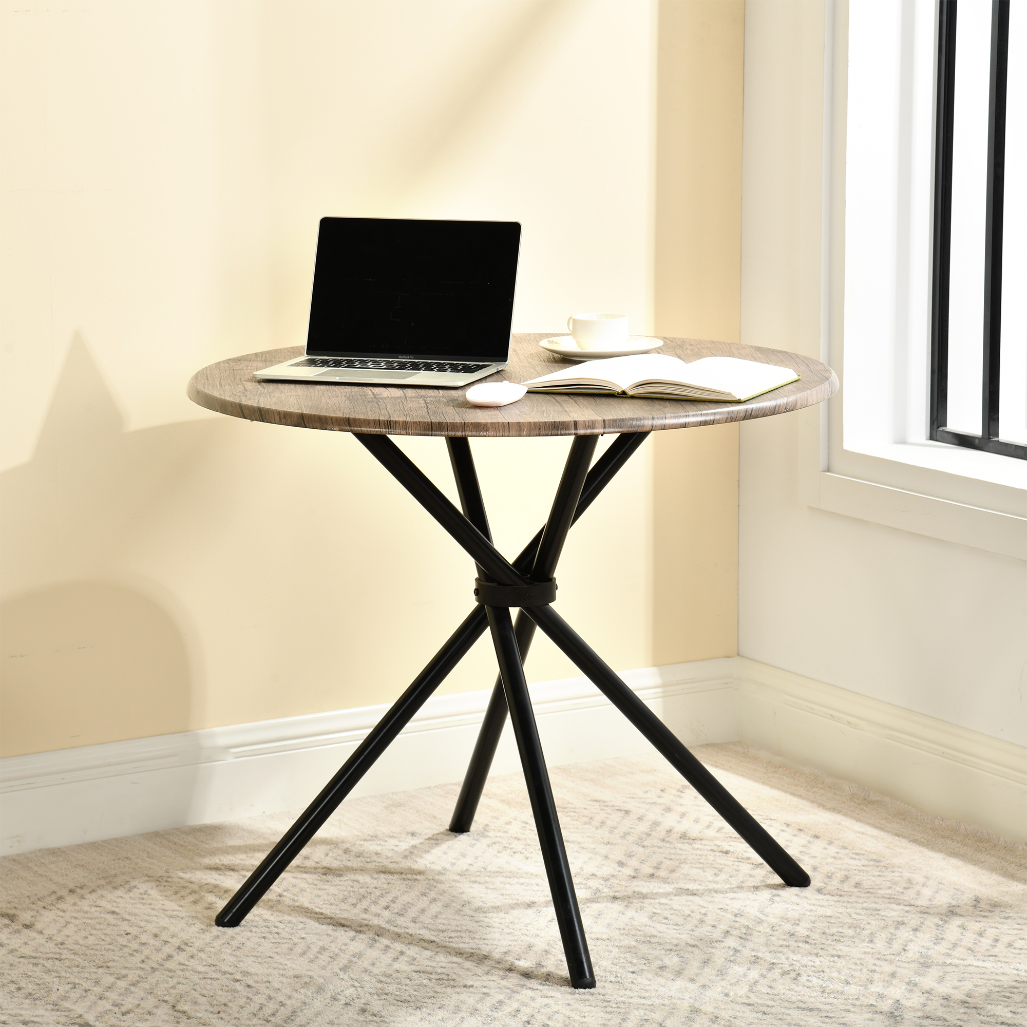 Table de Salle à Manger Ronde Homy Casa, Table de Cuisine Moderne en Bois de 31,5 po avec Pieds en Métal