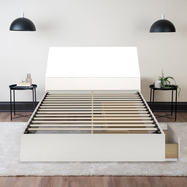 Lit en Bois avec Tête de Lit Inclinée (Blanc) - Grand Lit