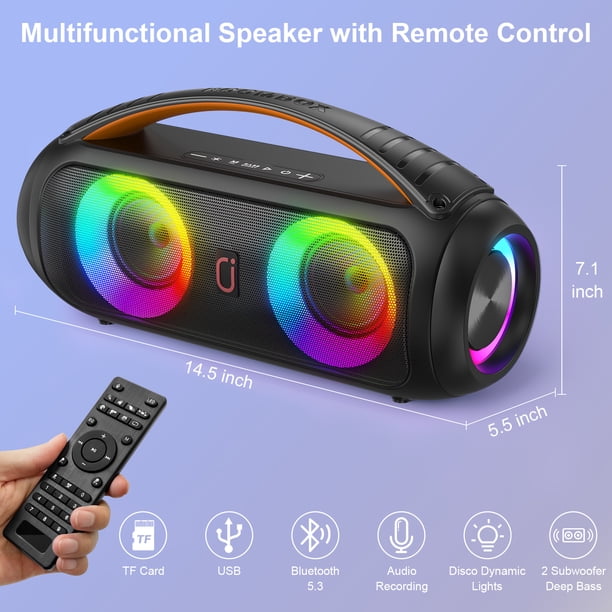 JYX Waterproof Bluetooth Speaker, Ourdoor Speaker with DJ Lights